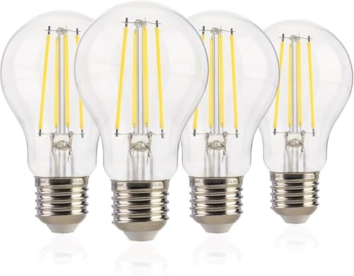 Jaspertronics™ Dusk to Dawn Outdoor Sensor A19 LED Light Bulb 2700K Daylight 8W (100W Eqv.) 1400LM Vintage Filament E26 Base,Auto On/Off Photocell Energy-Efficient Lighting 4 Pack
