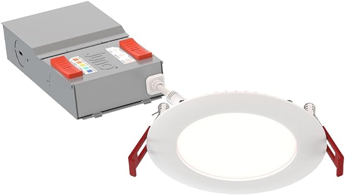 Juno LED Recessed Lights 4 Inch Round Baffle Wafer Downlight, 5-in-1 Switchable White Color Temperature, Adjustable Brightness, 120 Volts, 4-Inch Flat Trim, Matte White | (Pack of 12)