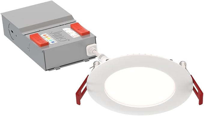 Juno LED Recessed Lights 4 Inch Round Baffle Wafer Downlight, 5-in-1 Switchable White Color Temperature, Adjustable Brightness, 120 Volts, 4-Inch Flat Trim, 1 Pack, Matte White