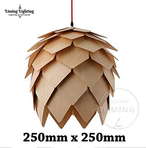Modern Creative Art Oak Wooden Pinecone DIY Puzzle Pendant Lights Chandelier Hanging Wood Lamps Dinning Room Restaurant Retro Fixtures Luminaire Diameter 25cm (9.84 Inch)