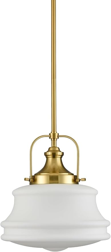 Nautical Gold Pendant Light Fixtures Milk White Glass Schoolhouse Hanging Adjustable Light for Kitchen Bedroom Dining Bathroom