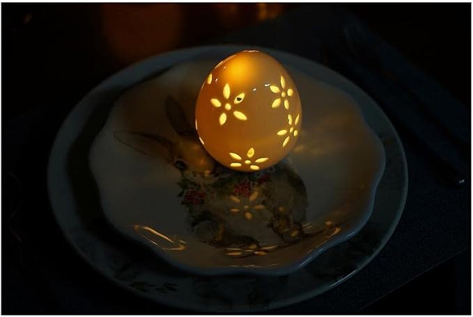 Easter Egg Figurine Pink Egg LED Lights Lamp for Party Favors, Flower Hole Hollow Design Unique Easter Home Decor Table Centerpiece Mantels Rabbit Bunny Accessories Ornament