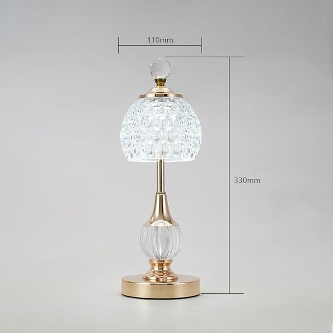 Portable Crystal Metal Desk Lamp,3-Color Touch Control, Rechargeable Battery - Ideal Bedside Lamp for Bedroom Nightstand (Gold)