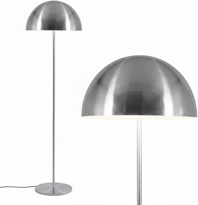 Brightech ONO Mushroom Floor Lamp - Modern LED Standing Lamp for Living Room, Bedroom - Color Changing LED Bulb, Metal Dome Lamp Shade - Contemporary Metallic Sculptural Design - Chrome
