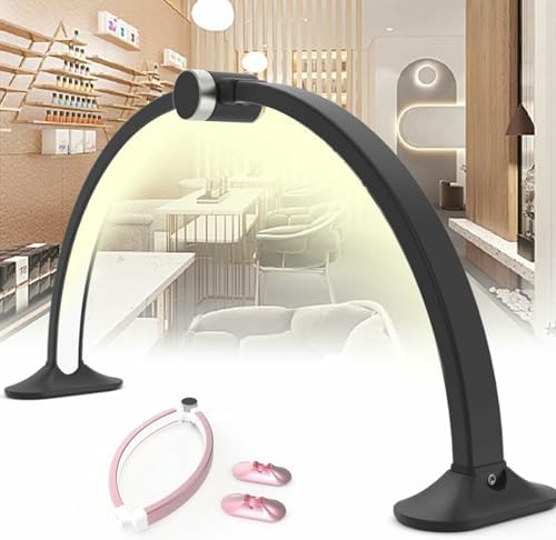 Foldable Half Moon LED Desk Lamp - 30in Adjustable Brightness Tech Light for Nail Tech, Smart Display 3000-6000K, Perfect for Lash Extensions & Nail Art