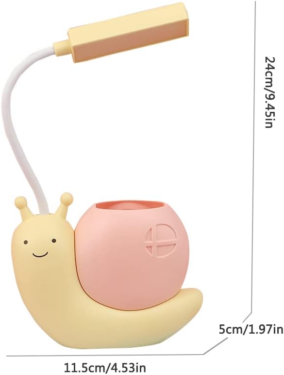 Cute Kids Lamp with Pen Holder,LED Desk Lamp for Child,Snail Shape USB Charging Student Learning Eye Protection Lamp with 360° Bendable Adjustable Neck Yellow