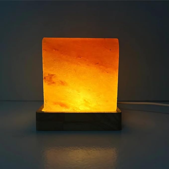 USB Himalayan Warm Light Salt Lamp, Atmosphere Decorative Salt Light with Solid Wood Base, Natural Crystal Rock BedHead Night Lamp, Gift of Handicrafts for Friends.