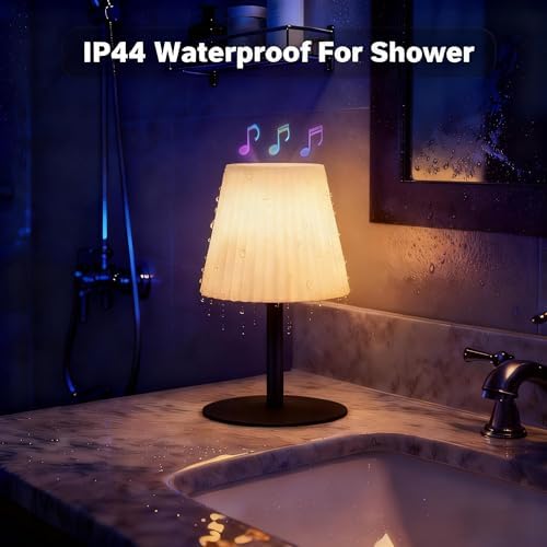Shower Lamp with Speaker IP44 Waterproof, Rechargeable Cordless Table Lamp RGB Color with Remote, LED Battery Operated Lights for Inside/Outdoor Bathroom Night Light Patio