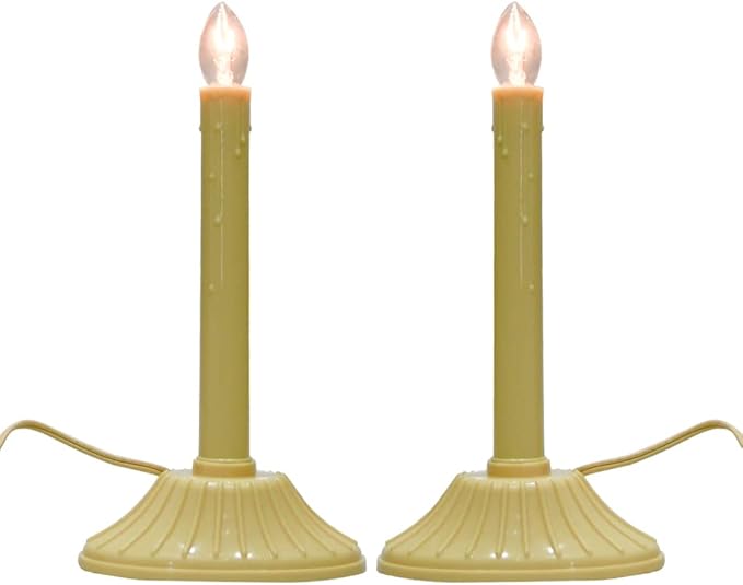GOOTHY 1 Light Electric Window Candles, 2 Pack Christmas Candle Lights with 4 C7 Clear Bulbs(2 Spare), Plug in Electric Candles for Window Christmas Weddings Home Table Decorotions, Ivory -2 Pack