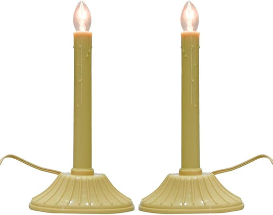 GOOTHY 1 Light Electric Window Candles, 2 Pack Christmas Candle Lights with 4 C7 Clear Bulbs(2 Spare), Plug in Electric Candles for Window Christmas Weddings Home Table Decorotions, Ivory -2 Pack