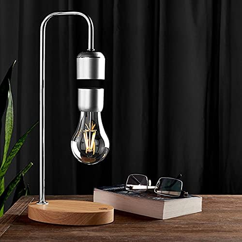 Unique Modern Levitating Lamp with Floating Light and Built-in Qi Wireless Charger, Simplistic and Innovative Design, Warm Decorative Night Light (Silver Bulb)