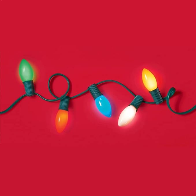 25 Pack C7 Multicolor Christmas Replacement Bulbs, Vintage Multicolor Ceramic Light Bulbs Fits C7 Christmas Indoor Outdoor String Light, C7/E12 Candelabra Base, 5 Watt