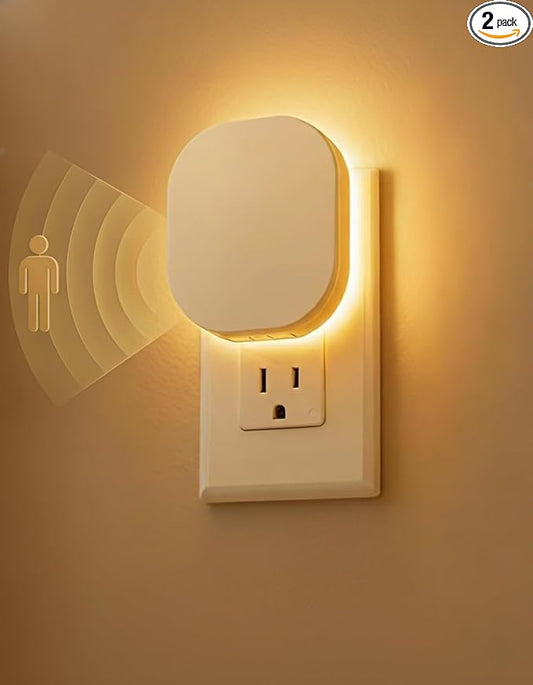 Night Lights with Motion Sensor & Dusk-to-Dawn Sensor, 2 Pack, Backlit Soft White with Adjustable Brightness, Auto-On/Off, for Kids Adults Nursery Bedroom Bathroom Hallway Kitchen