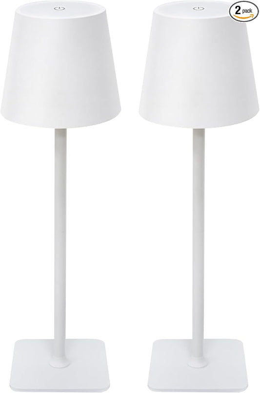 2-Pack Rechargeable Cordless Table Lamps, Battery-Operated Wireless Minimalist Table Lamp, 3 Colors Stepless Dimming LED Adjustable Height Table Lamp for Dining/Bedside/Camping (2, Double-rod white)