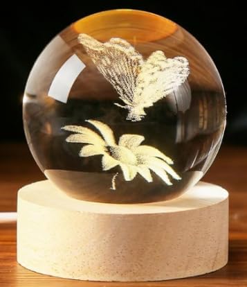 Large 3D Butterfly Crystal Ball Night Light, 16 Color Changing with Remote for Bedroom Decor, Ideal Girlfriend Gift for Teens Boys and Girls, Butterfly