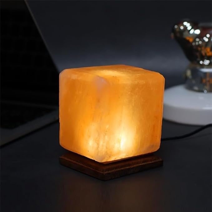 Himalayan Salt Lamp with USB Power, Natural Shape, Color-Changing LED and Warm White Light, Wooden Base Night Light (A, Monochrome)