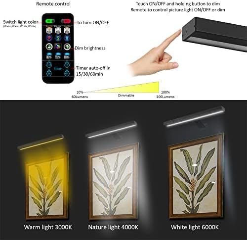 MIOBLUE Wireless Picture Lights with Remote, Full Metal Rechargeable Painting Light, 16" Display Lamp with 16 Color Changing,Dimmable Dartboard Light with Timer for Frame Portrait Art, Black