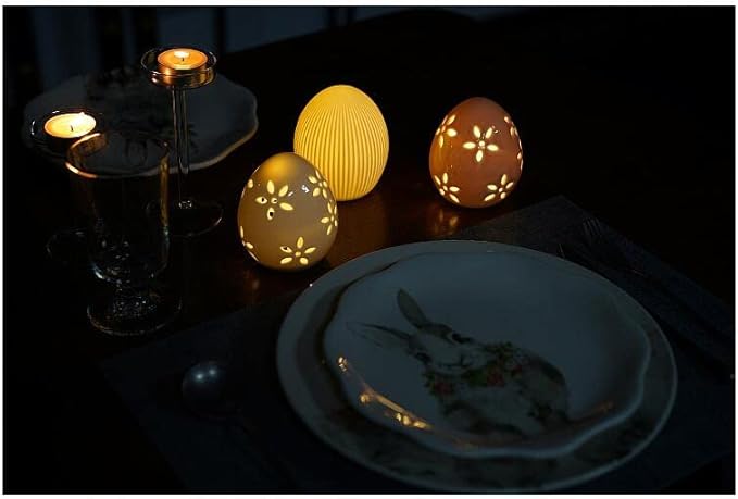 Easter Egg White Egg LED Lights Lamp for Party Favors, Procelain Egg with Flower Hollowed Easter Home Decor Table Centerpiece Mantels Rabbit Bunny Accessories Ornament