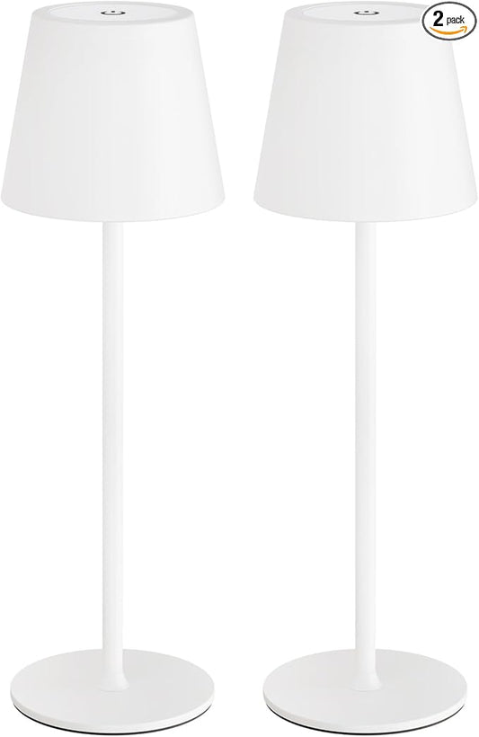 uuffoo 2 Pack Cordless Table Lamp Rechargeable 5000mAH Battery Operated Lights Touch Control LED Portable Desk Lamps 3 Color Dimming for Outdoor Coffee Bedroom Kitchen (White)
