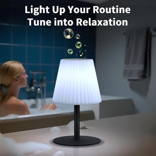 2 Pack Shower Lamp with Speaker IP44 Waterproof, Rechargeable Cordless Table Lamp RGB Color with Remote, LED Battery Operated Lights for Inside/Outdoor Bathroom Night Light Patio