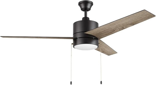 SMAAIR 52 Inch Ceiling Fans with Lights, LED Ceiling Fan with Pull Chain Control, Indoor Ceiling Fan with 3 Blades for Bedroom, Quiet AC Motors, Reversible, Wooden/Walnut