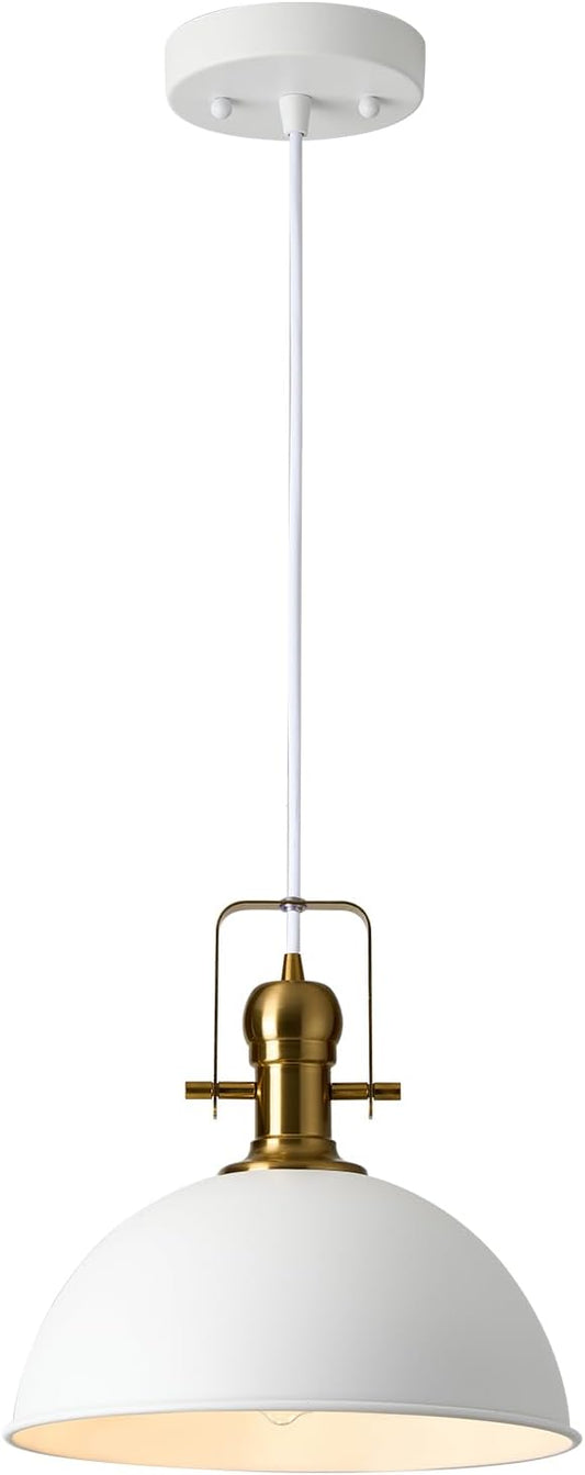 12 Inch Sandy White Farmhouse Pendant Lights for Kitchen Island Industrial Adjustable Height Vintage Dome Hanging Light Fixtures for Barn,Dining Room 1 Pack