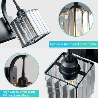 Crystal Vanity Lights 3-Light Black Bathroom Vanity Lights Modern Crystal Bathroom Light Fixtures Over Mirror 23.62" Long Vanity Light for Bathroom