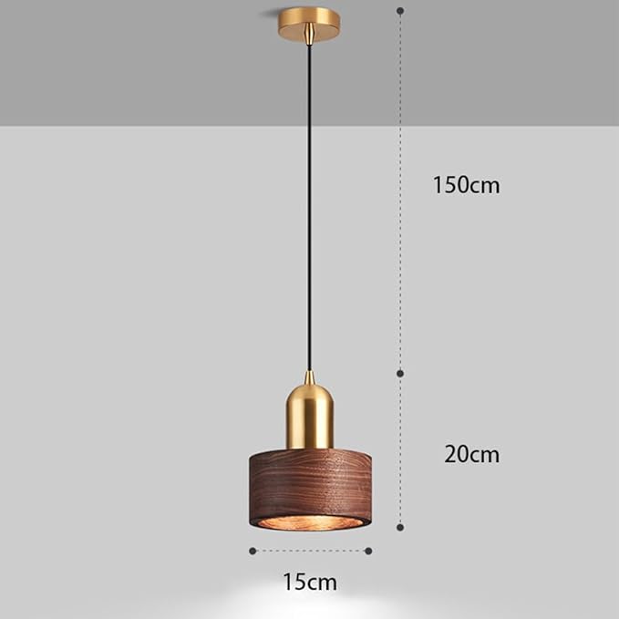 Modern Pendant Light Walnut Wood Pendant Light Fixture Scandinavian Gold Finish Adjustable Hanging Lamp Farmhouse Mid Century Vintage Chandelier for Kitchen Island Dining Room Office Bedroom
