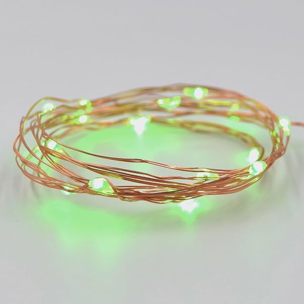Hometown Evolution, Inc. Green Fairy Lights - Battery Operated - 6 Foot 20 Green LED Micro Lights on Copper Wire - Waterproof for Indoor and Outdoor Use