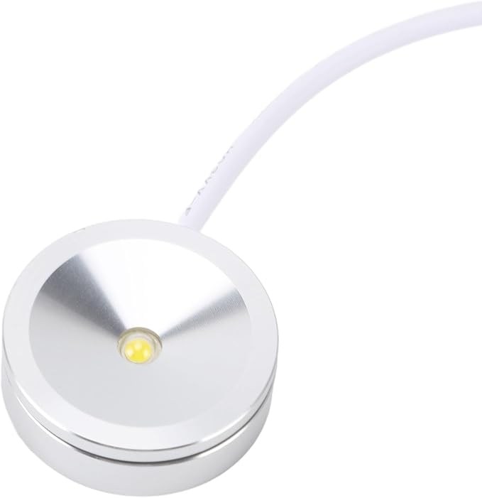 Hyuduo Round LED Spotlight 1W for Jewelry Cabinet, USB-Powered Showcase Light with 4.2ft CableWhite Light Small Shelf Lamp