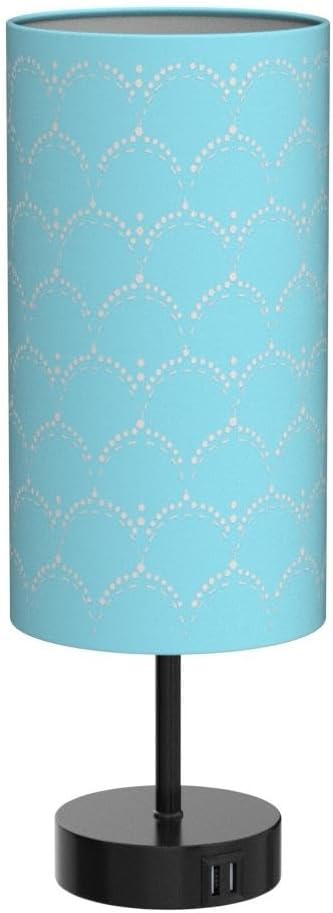 Touch Control Bedside Lamp with 2 USB Ports, 3-Way Dimmable Table lamp for Bedroom, Nightstand Lamp with Round Blue Fabric Shade for Living Room Home Office (E26 LED Bulb Included)