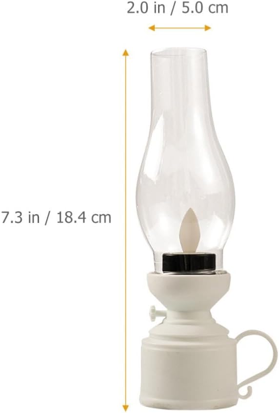 Zerodeko Kerosene Lamp Vintage Flameless Table Lamp Led Kerosene Lantern Clear Hurricane Lamp Battery Operated Nightstand for Bedroom Living Room White
