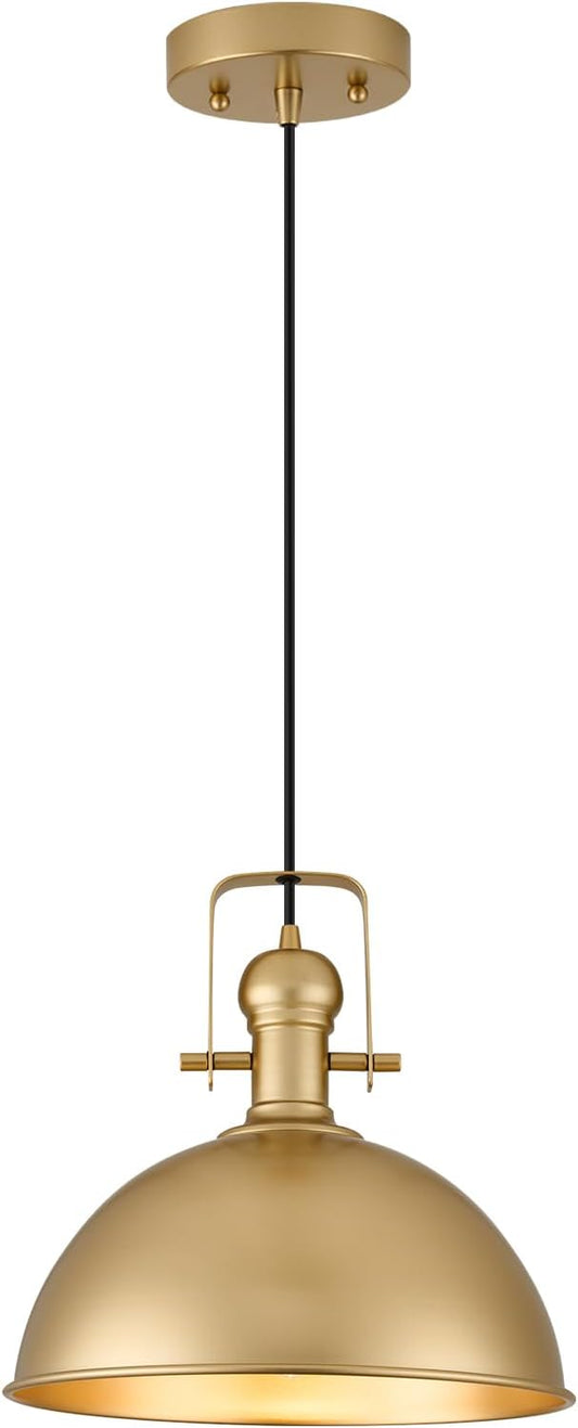 12 Inch Gold Farmhouse Pendant Lights Matte Pendant Lights for Kitchen Island Industrial Adjustable Height Vintage Dome Hanging Light Fixtures for Barn, Dining Room 1 Pack