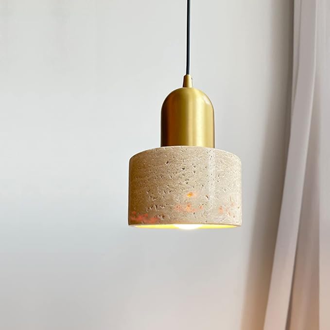 Natural Stone Shade Cylinder Pendant Light Brass Hainging Light Kit Retro Mini Pendant Lamp Nordic Pendant Lighting for Kitchen Island