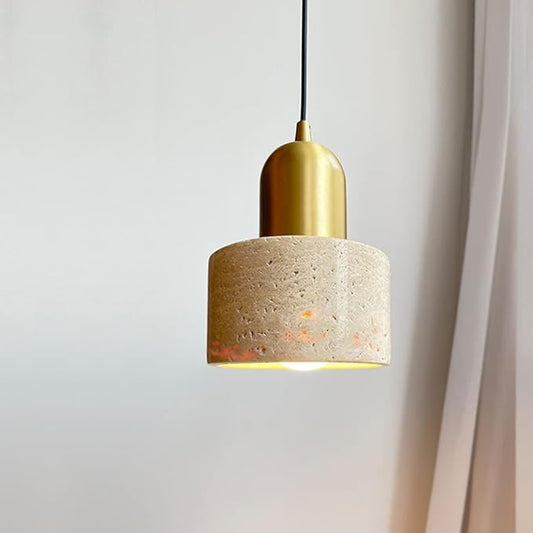 Natural Stone Shade Cylinder Pendant Light Brass Hainging Light Kit Retro Mini Pendant Lamp Nordic Pendant Lighting for Kitchen Island