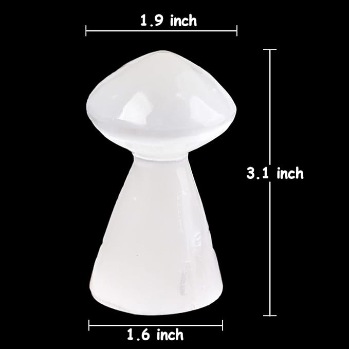 JIC Gem USB Selenite Lamp White Mushroom Small Selenite Crystal Lamp 3.1 Inch with Wooden Light Stand Base