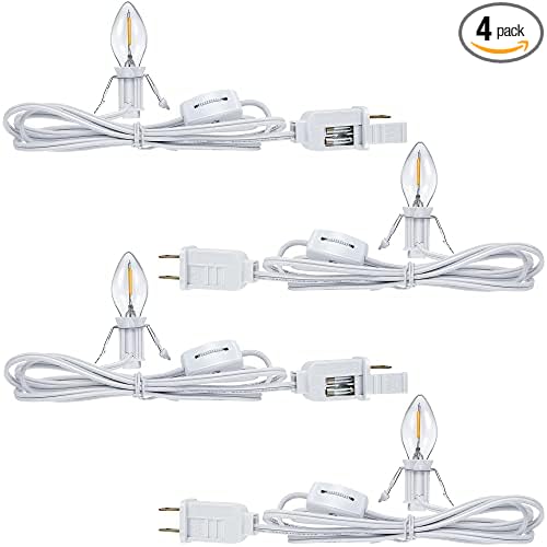 4 Pieces Accessory Cord with One LED Light Bulb Lamp Kit, 6Ft Christmas Village Lights Cord with On/Off Switch and Spare Fuse, Blow Mold Light for Christmas Houses Village, Holiday Craft Decorations