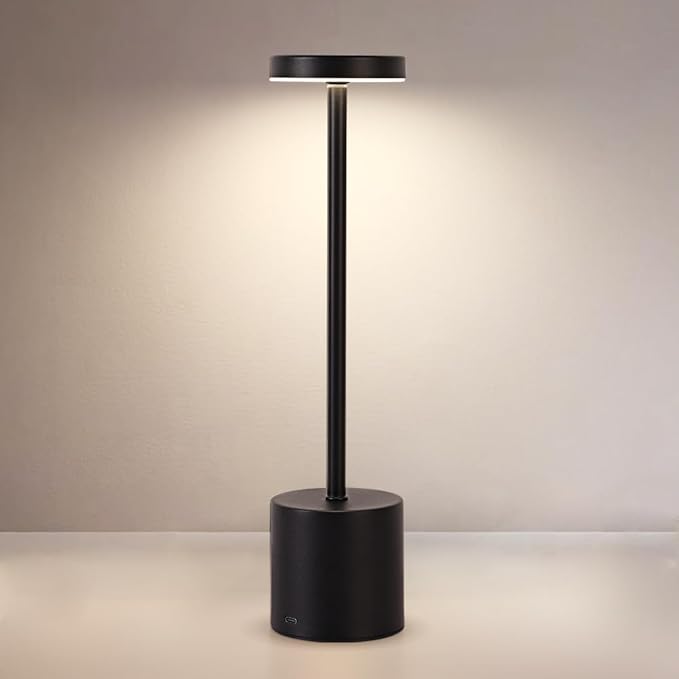 Rechargeable Cordless Table Lamp,Portable Outdoor 5000mAh Battery Operated LED Table Light Touch Control 3 Color Dimmable for Bedroom,Patio,Cofee,Camping,Dining,Restaurant&Livingroom-Black