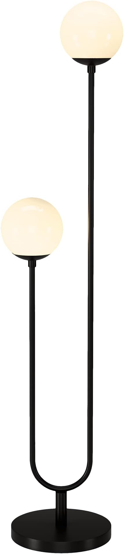 Henn&Hart 68.5" Mid-Century Modern 2-Light Floor Lamp with White Milk Glass Globe Shade for Living Room, Bedroom, or Office, Black