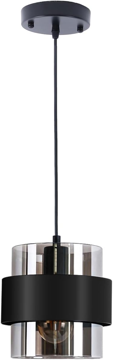 Pendant Lights Kitchen Island Lighting,7 Inch Adjustable Mini Glass Haning Lights for Entrance Aisle Decorative Lighting Fixture for Dining and Bar Table (Matte Black)