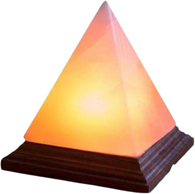 Himalayan Salt Lamp, Natural Pyramid Salt Rock Lamp with Handcrafted Wooden Base & Night Light, Soothing Amber Glow, for Home, Office, Yoga Decor, 6 x 4.5 Inches