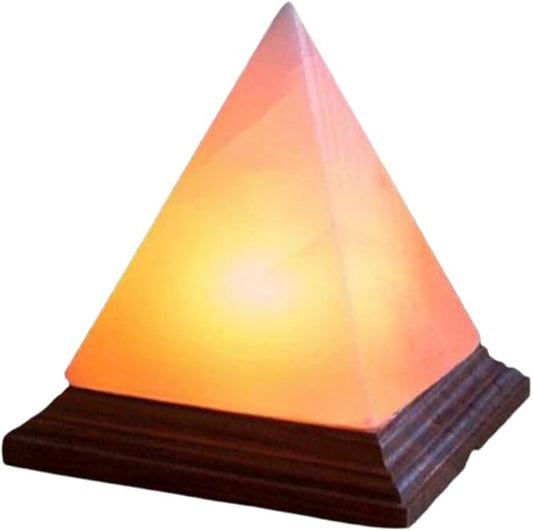 Himalayan Salt Lamp, Natural Pyramid Salt Rock Lamp with Handcrafted Wooden Base & Night Light, Soothing Amber Glow, for Home, Office, Yoga Decor, 6 x 4.5 Inches