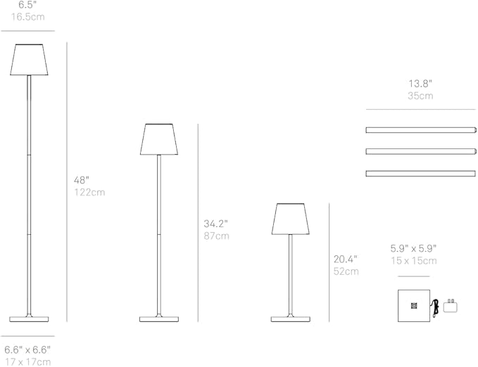 Zafferano, Poldina L Lamp, Rechargeable Cordless Floor Lamp with Touch Controls, Suitable for Indoor and Outdoor, Dimmer, 2200-3000 K, Adjustable Height 20.4-48 Inches, Black Color