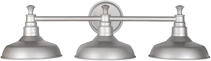 Design House 520312 Kimball Industrial Farmhouse 3-Light Indoor Bathroom Vanity Light with Metal Shades for Over the Mirror, Galvanized Paint