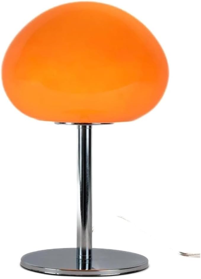 Mid Century Table Lamp, Orange Glass Mushroom Lamp, Dimmable Retro Accent Lamp, 13.5" Sculptural Vintage Style Lighting for Bedside, Shelf, Console, Warm Nostalgic Glow