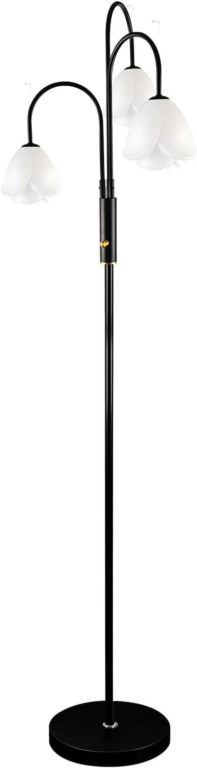 Lightdot 70IN Dimmable Floor Lamp for Living Room, 3 Light LED Tree Floor Lamp with Floral Shade& Bulb Included for Wedding/Party, Mid Century Standing Tall Lamp for Sofa Beside/Corner Decor-Black