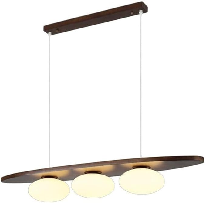Scandinavian Modern Wood Pendant Light, 3-Light Linear Hanging Fixture with White Glass Globes for Dining Room Kitchen Island, Wood Finish, Adjustable(Walnut)