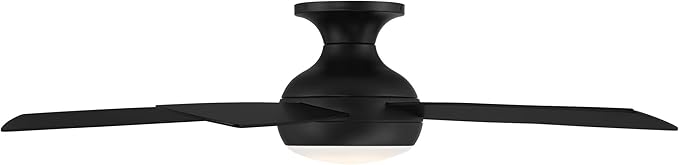WAC Lighting F-035L-MB Odyssey Indoor or Outdoor Flushmount Smart Compatible Ceiling Fan with Remote Control 52in Blade Span Matte Black 3000K Warm White LED