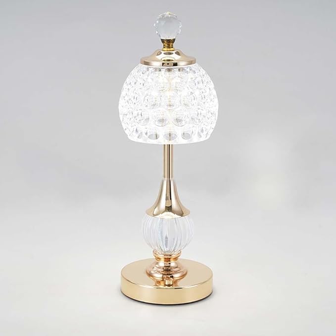 Portable Crystal Metal Desk Lamp,3-Color Touch Control, Rechargeable Battery - Ideal Bedside Lamp for Bedroom Nightstand (Gold)