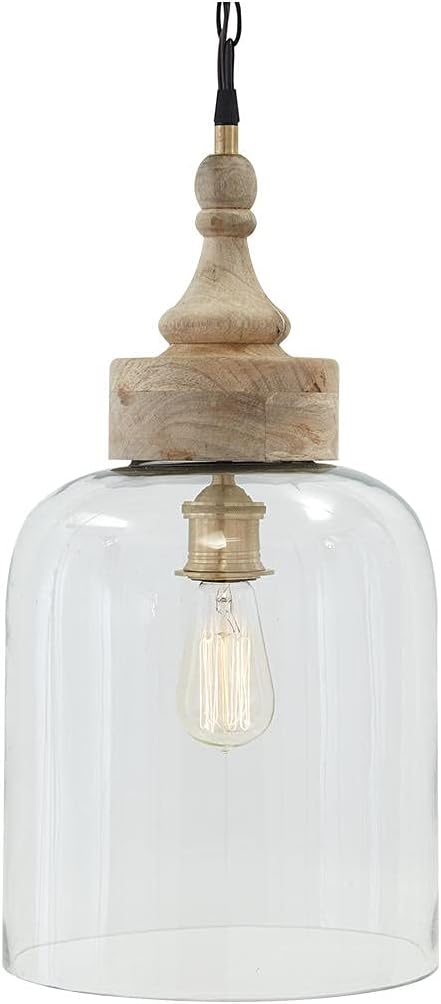Signature Design by Ashley Faiz Rustic 20.5" Natural Wood & Glass Pendant Light, Brown & Clear